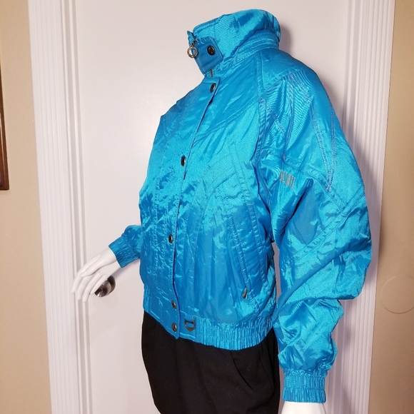 VINTAGE DESCENTE WOMEN DISCO RETRO SNOW SKI  CYAN  JACKET SIZE 12 - Picture 6 of 10